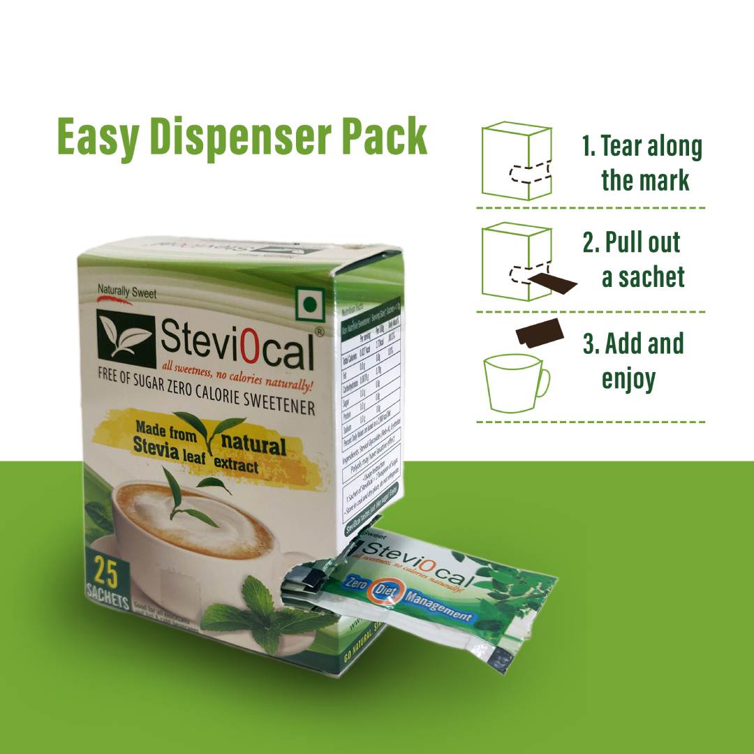 Steviocal best natural stevia Sweetener Monocarton – 25 Sachet Pack
